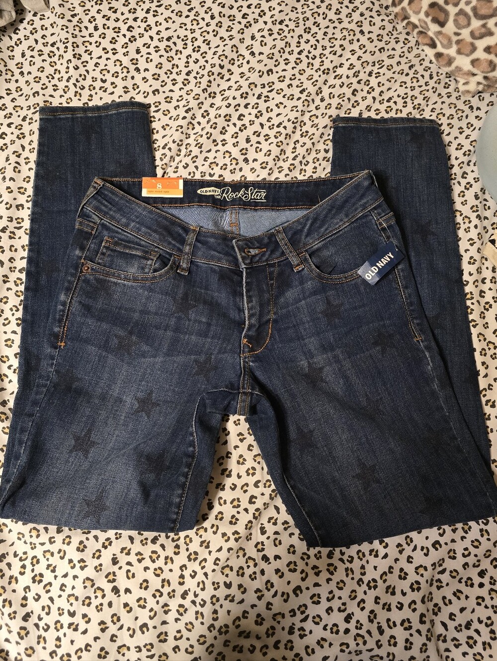 Old Navy Women's Dark Blue Star-Print Skinny Jeans